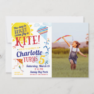 Kite Flying Photo Birthday Invitation