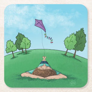 Kite Flying Square Paper Coaster