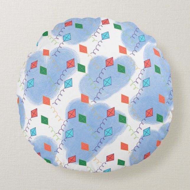 Kite Summer Doodles Pattern Round Cushion (Front)