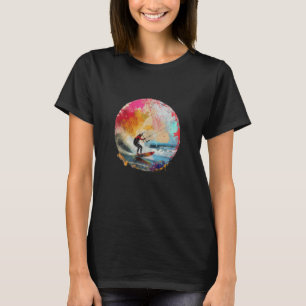 Kite Surfer Ocean Sunset Waves Surfing Art T-Shirt