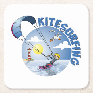 Kite surfing blue illustration. square paper coaster