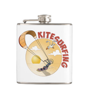 Kite surfing oranje illustratie. hip flask