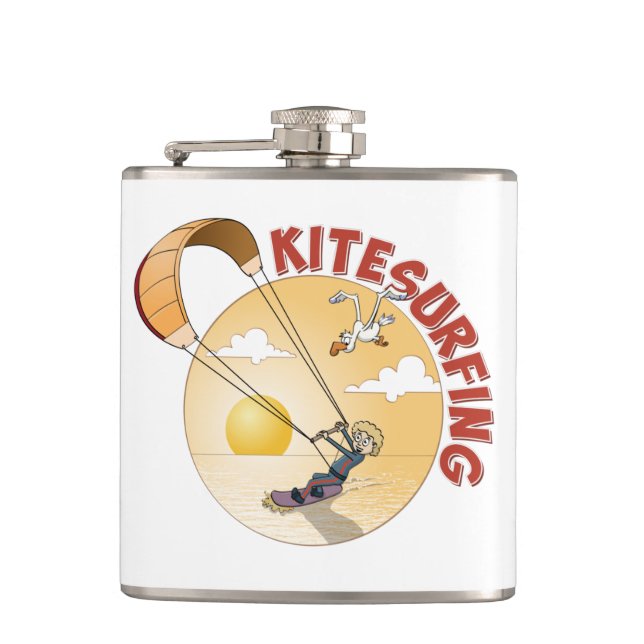 Kite surfing oranje illustratie. hip flask (Front)