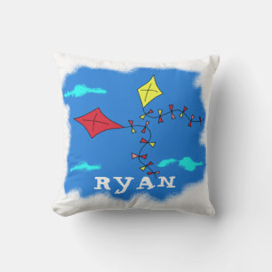 Kite Yellow Red Sky Cloud Drawing Kid`s Name Cushion