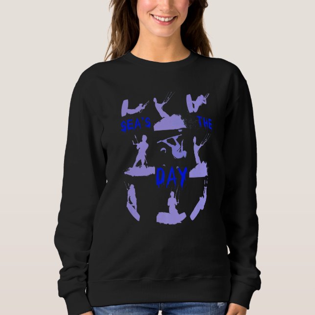 Kiteboarder Silhouette Montage Seas The Day Lilac Sweatshirt (Front)