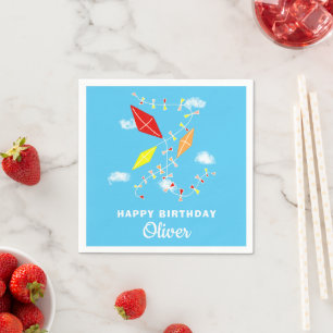 Kites Blue Sky Kids Happy Birthday Party Napkin