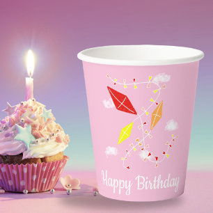 Kites in Pink Sky Girly Girl Birthday Party Paper Cups
