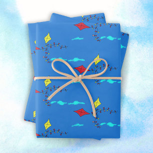 Kites in Sky Drawing Kids Birthday Wrapping Paper Sheet
