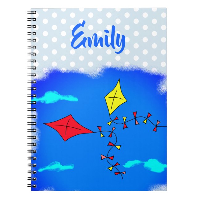 Kites in Sky Drawing Kids Name  Notebook (Front)