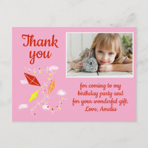 Kites in Sky Pink Girl Photo Birthday Postcard