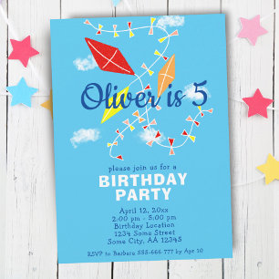 Kites in the Blue Sky Drawing Kids Birthday Invitation