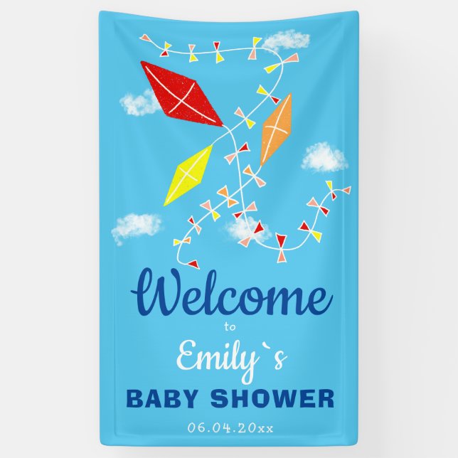 Kites in the Sky Boy Baby Shower Party Banner (Vertical)