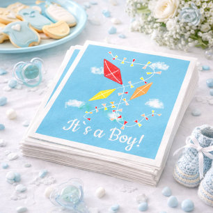 Kites in the Sky It`s a Boy Baby Shower Party Napkin