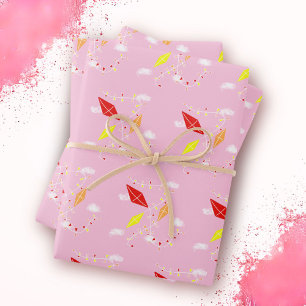 Kites in the Sky Pink Pattern Girl Wrapping Paper Sheet