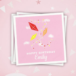 Kites Pink Girl Happy Birthday Party  Napkin