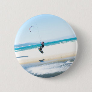 Kitesurfer boosts an air 6 cm round badge