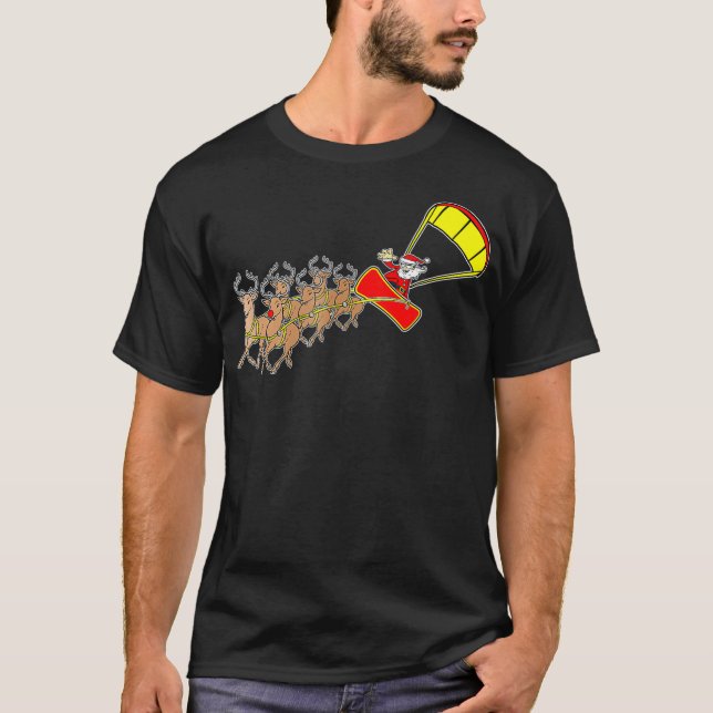 Kitesurfing Santa Sleigh  Christmas Kiteboarding  T-Shirt (Front)