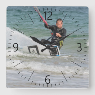 Kitesurfing Square Wall Clock