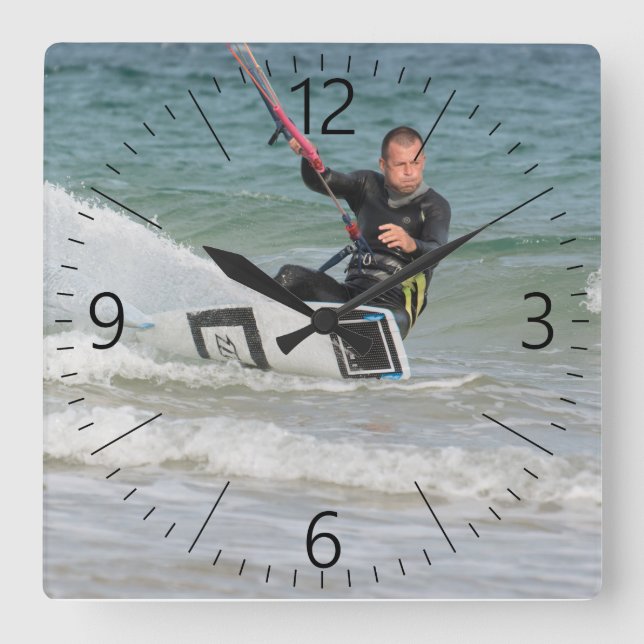 kitesurfing square wall clock (Front)