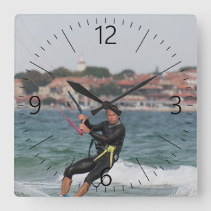 Kitesurfing Square Wall Clock