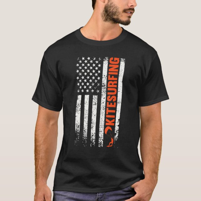Kitesurfing us flag kiteboard essential kite sport T-Shirt (Front)