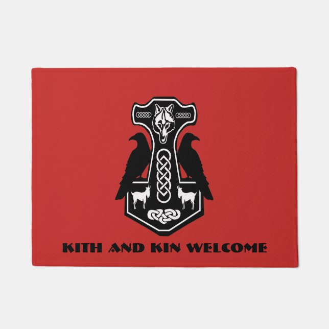 Kith and Kin Welcome Thor Hammer Doormat (Front)