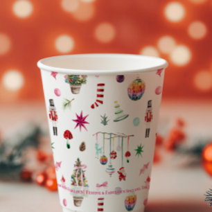 Kitsch Christmas   Retro Holiday Party Monogram Paper Cups
