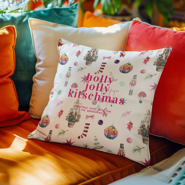 Kitsch Christmas | Retro Holly Jolly Holiday Cushion (Creator Uploaded)