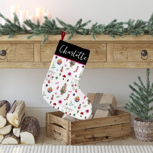 Kitsch Christmas   Retro Monogram Small Christmas Stocking