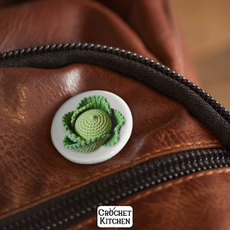 Kitsch Modern Green Granny Garden Crochet Cabbage  6 Cm Round Badge