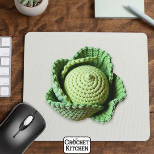 Kitsch Modern Green Granny Garden Crochet Cabbage Mouse Pad