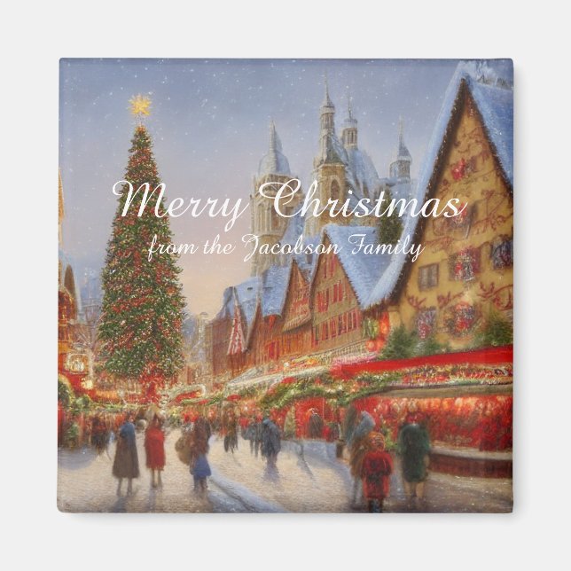Kitsch Nostalgic German Christmas Market Greetings Magnet (Front)