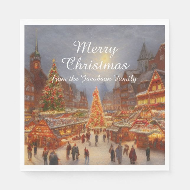Kitsch Nostalgic German Christmas Market Greetings Napkin (Front)