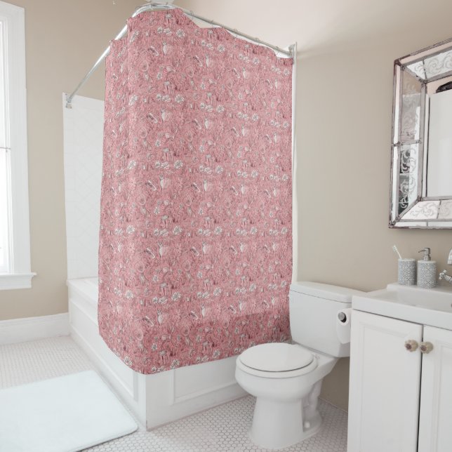 Kitsch Pink Pattern Shower Curtain (In Situ)