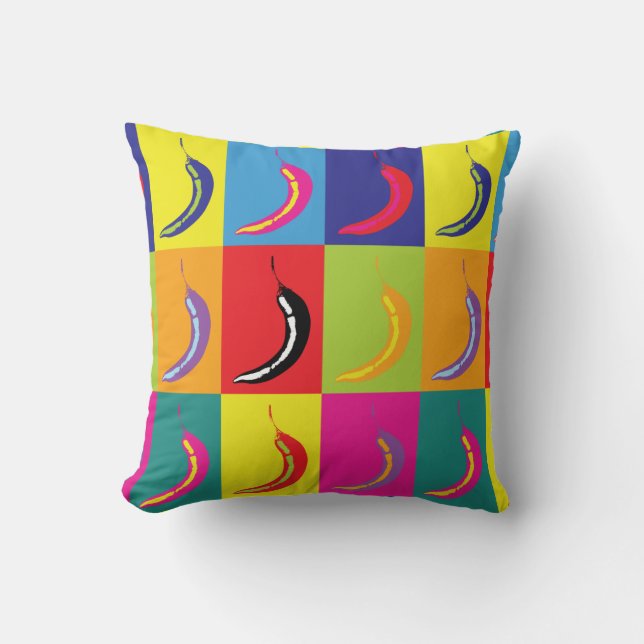 Kitsch Retro Chilli Pepper Pop Art Fruit Pattern Cushion (Front)