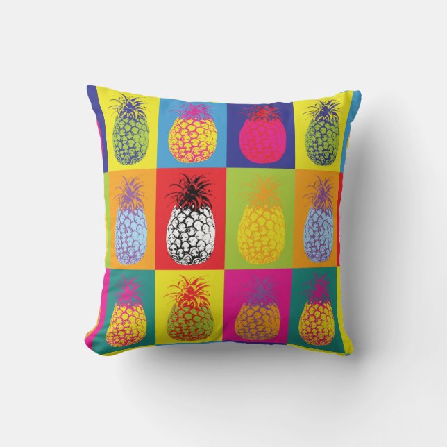 Kitsch Retro Pineapple Pop Art Bold Fruit Pattern Cushion (Front)
