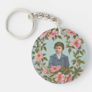 Kitschy Antique German Valentine's Card, 1884 Key Ring