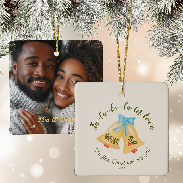 Kitschy Bell First Christmas Engaged Keepsake Cute Ceramic Ornament (Creator Uploaded)