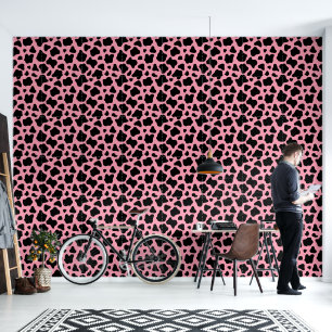 Kitschy Black Pink Cow Print Wallpaper