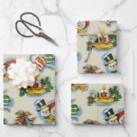 Kitschy Christmas Wrapping Paper Sheet<br><div class="desc">Retro Christmas fun with a snowman couple,  candles,  bells and ornaments.</div>