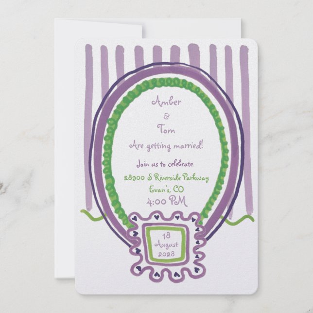 Kitschy Lavender and Chartreuse Illustrated Invitation (Front)