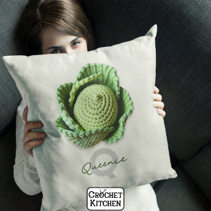 Kitschy Modern Granny Garden Crochet Cabbage Name  Cushion