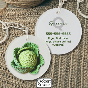 Kitschy Modern Granny Garden Crochet Cabbage Name Key Ring