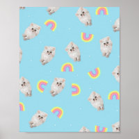 Kitschy Pastel Aesthetic Cat Kitten Rainbows Blue 