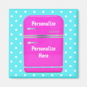 Kitschy pink vintage refrigerator polka dot magnet
