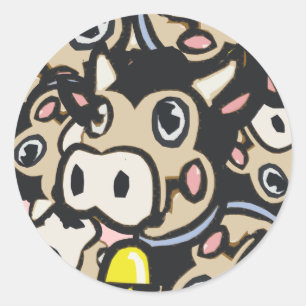Kitschy Pop Art Dairy Moo Cow In Retro Style - Classic Round Sticker