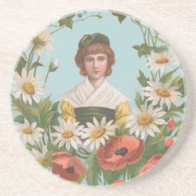 Kitschy Retro German Valentine's Card, 1884 Coaster (Front)