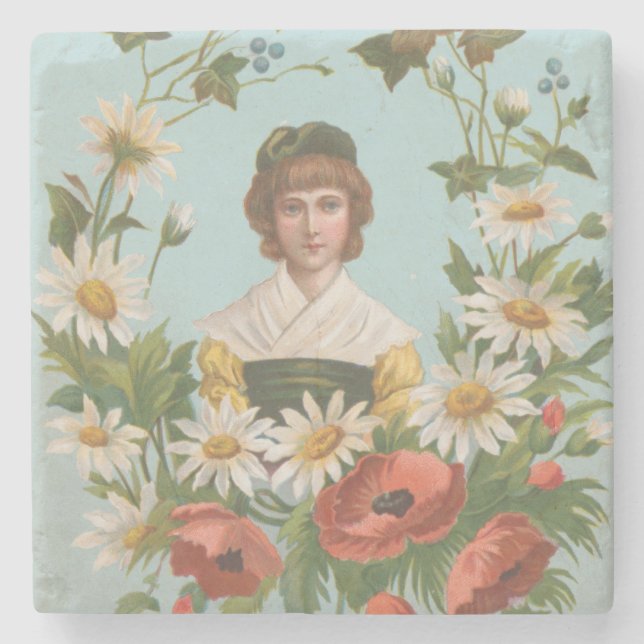 Kitschy Retro German Valentine's Card, 1884 Stone Coaster (Front)