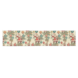 Kitschy Santa and Ornaments Short Table Runner
