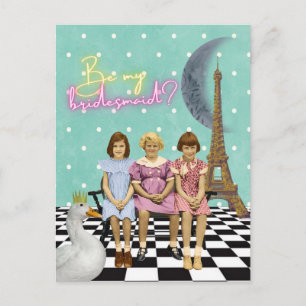 Kitschy Schoolgirls Bridesmaid Proposal Postcard